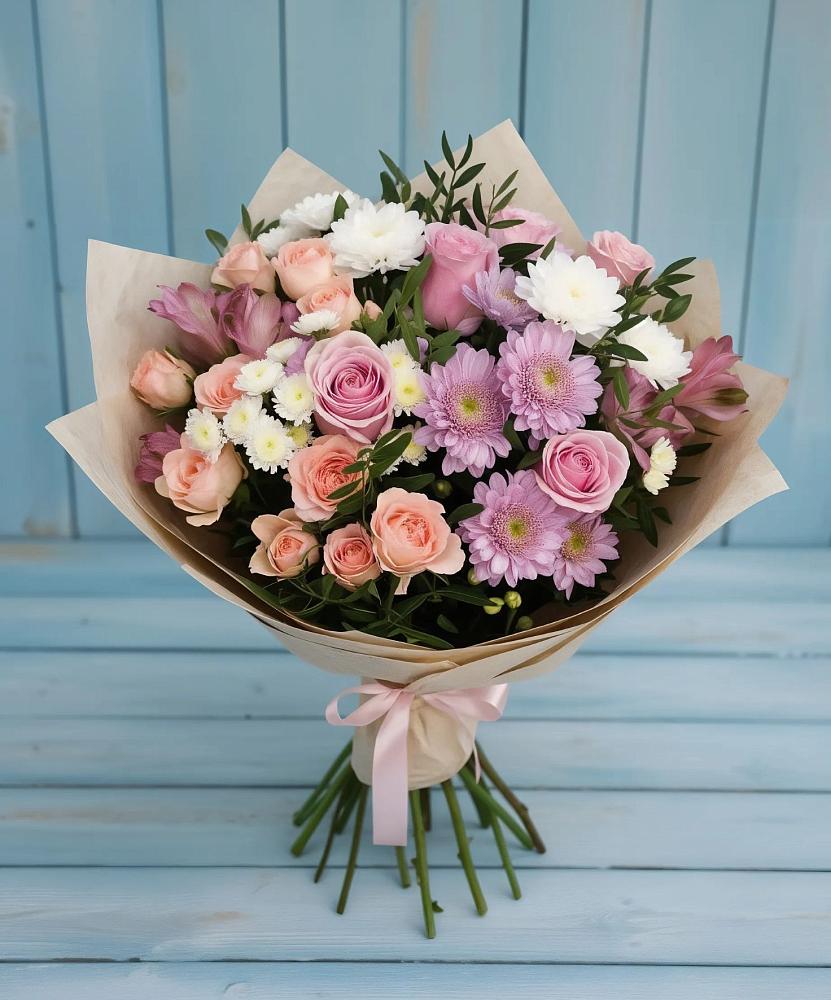 Букет цветов из: Хризантемы, Розы и Альстромерии в Велижи