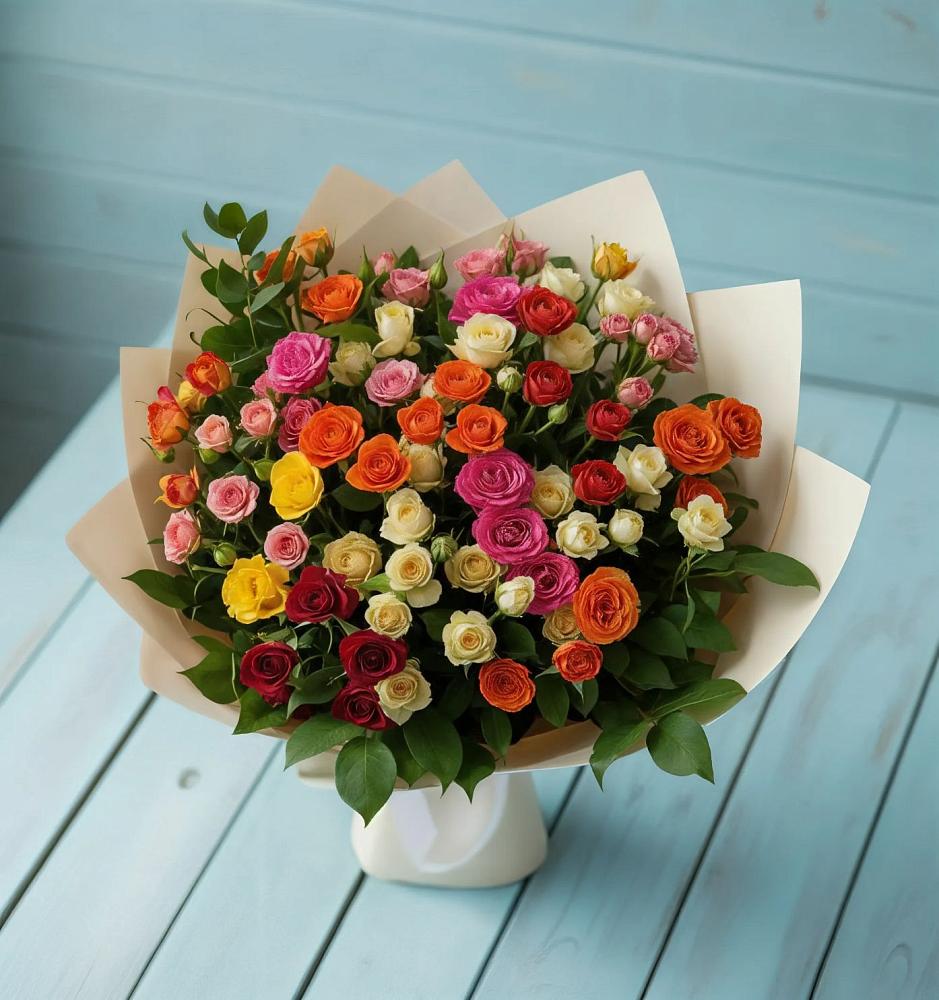 Букет Микс из разноцветных кустовых роз в Велижи
