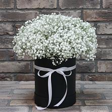 Цветочная композиция из Гипсофила в шляпной коробке в Велижи